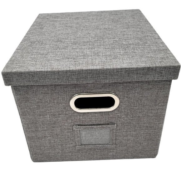 Collapsible File Storage Box w Lid Linen Filing Storage Organizer with Rail New - Picture 1 of 8